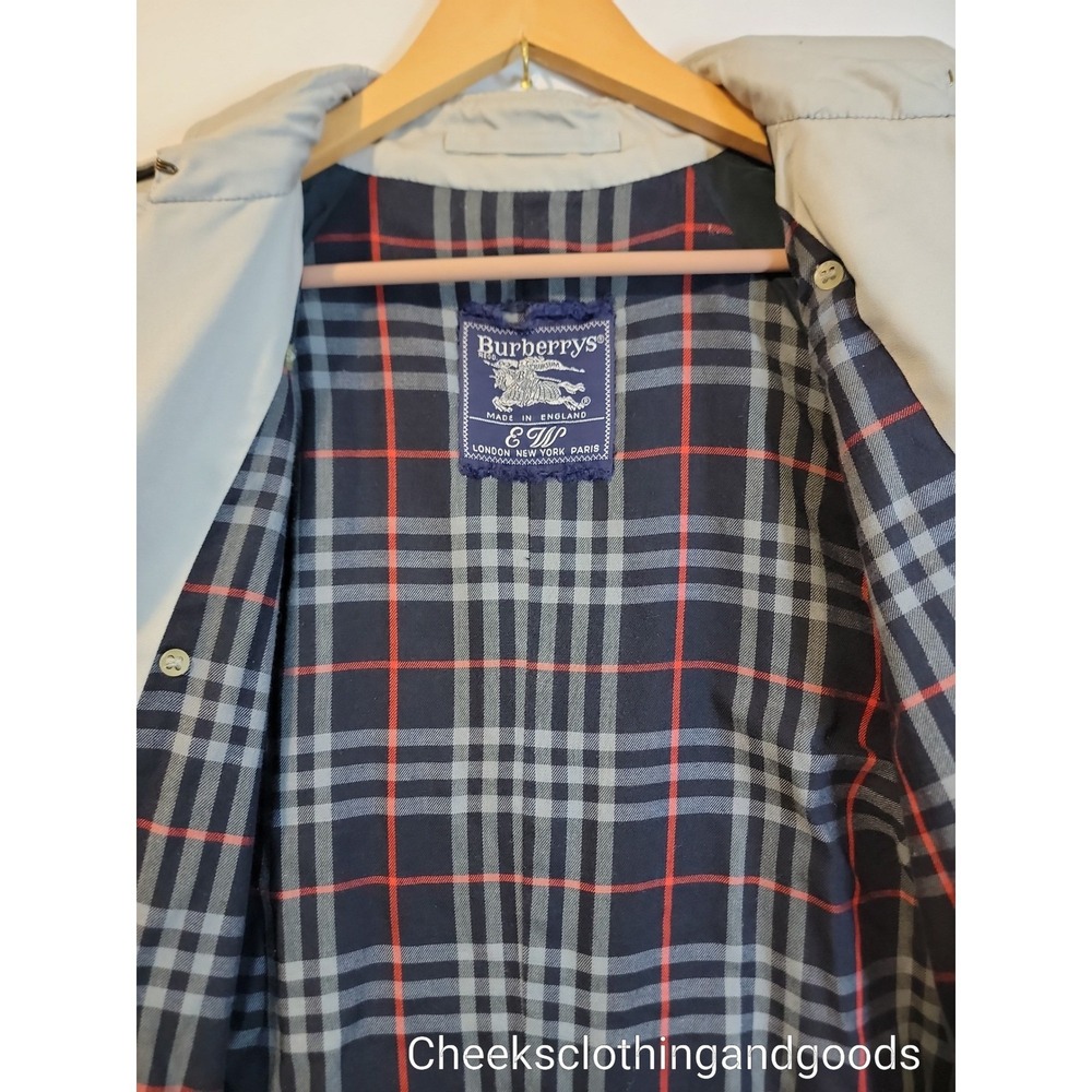 Burberrys Vintage Trench Coat Beigh Double Breasted Nova Check Belted England 14 - Picture 11 of 15